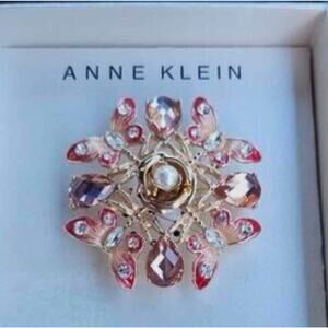 Anne Klein Gold-toned Crystal and Imitation Pearl Brooch, New